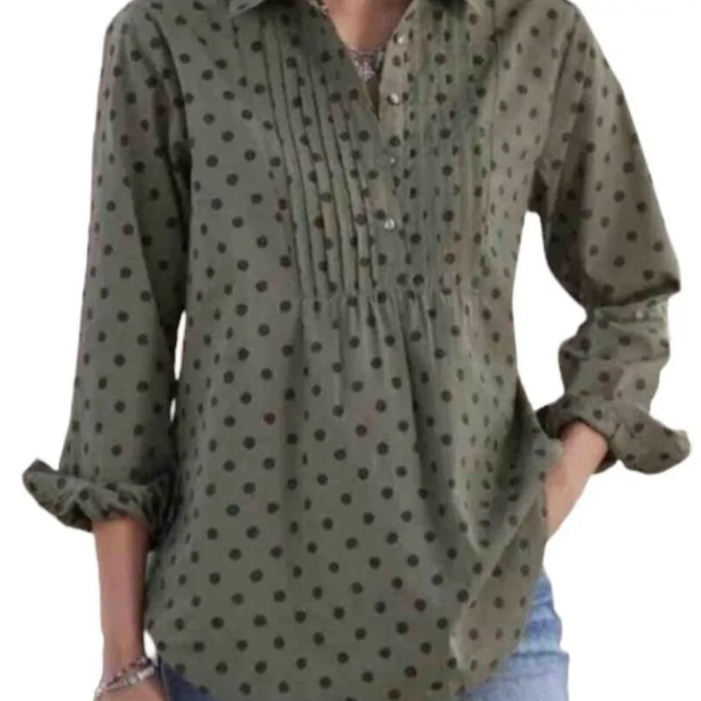 Sundance Lively Days Tunic Shirt Size M Polka Dot Pintuck Popover Green Black